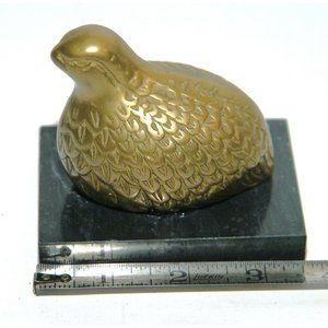 Vintage Brass Quail Paperweight Display Piece on Black Marble Base